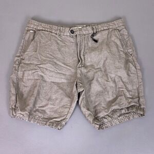 Porter & Ash Linen Shorts Men's Size 38 Brown Blend Flat Front Casual Summer
